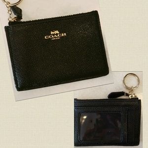Black Coach leather key, ID, coin, wallet purse